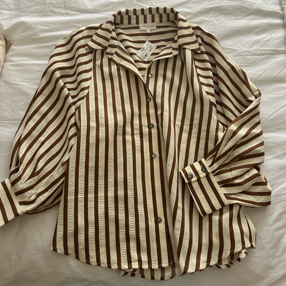 Entro Brown and Cream Striped Blouse